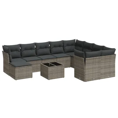 Produktbild von 11-tlg. Garten-Sofagarnitur mit Kissen Grau Poly Rattan
