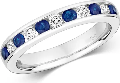 Produktbild von Schöner 18 Karat (750) Weißgold Halb Eternity Diamant Damenring Brillant-Schliff 0.25 Karat HI - SI mit Saphir, 50 (15.9); TRS15003RSK