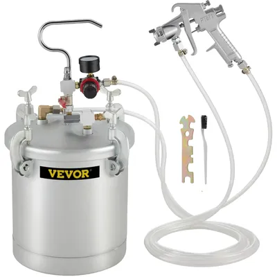 Produktbild von Drucklacktopf, 10 Liter Fassungsvermögen, 45 bis 60 PSI Betriebsdruck, 180 bis 230 mm Musterbreite, 6,0 bis 8,8 CFM Luftverbrauch, 10 Fuß Schlauchmontage