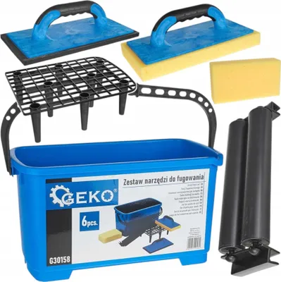 Produktbild von GEKO | Fliesenwaschset 6-teilig, Kunststoff Eimer, Doppelrollenaufsatz, Fliesenwaschbrett und Verfugbrett