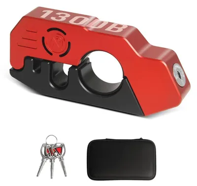 Immagine prodotto di Sistema di allarme antifurto per moto, con blocco del freno, 130 dB, in alluminio, da montare sul manubrio, colore nero/rosso