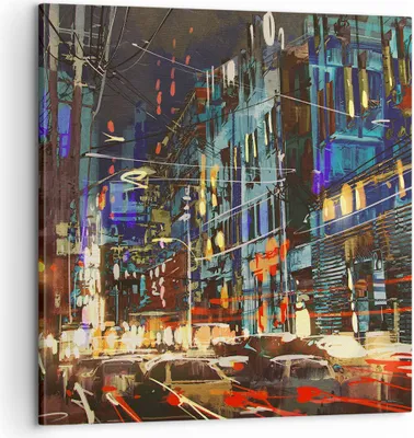 Produktbild von Bild auf Leinwand - Leinwandbild - Stadt Nacht Straße - 60x60cm - Wand Bild - Wanddeko - Wandbilder - Leinwanddruck - Bilder - Kunstdruck - Wanddekoration - Leinwand bilder - Wandkunst - AC60x60-3787