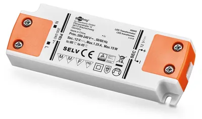 Produktbild von LED Trafo 230 V auf 12 V DC, 15 W, LED Treiber, flackerfrei, Weiß/Orange – 15 Watt