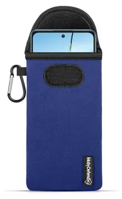 Productafbeelding van MobyDefend Hoesje - Geschikt voor OnePlus Nord CE 4 Lite - Neopreen Pouch Met Karabijnhaak - Insteek - Riemlus - Blauw