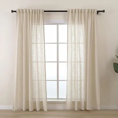 Image de Rideaux semi-transparents beige aspect lin, 145 cm