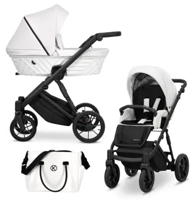 Image de Kunert IVENTO 2in1 Poussette en blanc avec cadre noir et accessoires