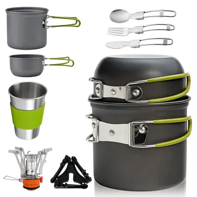 Produktbild von Campinggeschirrset aus Aluminium mit Klappgriffen