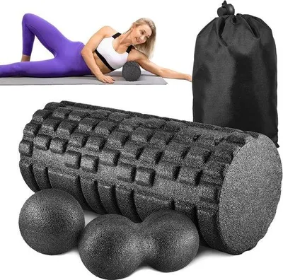 Produktbild von Famanu Schaumstoffrolle 4-in-1 Faszienrolle mit Faszienball und Duo-Massagerolle - schwarz