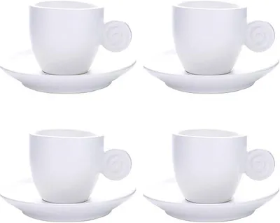 Imagen del producto de Taza de café, tazas de espresso, juego de 4 tazas con platillos a juego, porcelana de alta calidad, tazas de café italianas, taza de café turca (blanca)