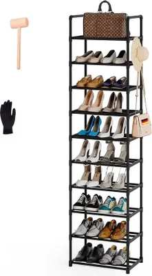 Produktbild von Famanu Schuhschrank Hoch Einfache Montage - Schuhregal Metall 10 Ebenen Platzsparend - Sneakerablage Vertikal - Schuhaufbewahrung bis 20 Paar -