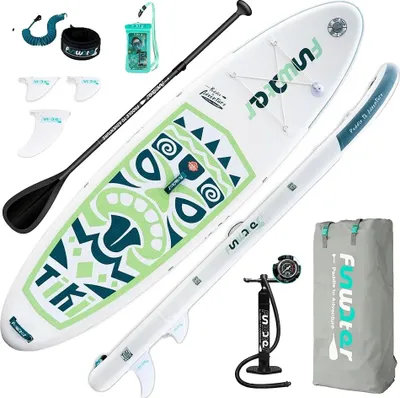 Produktbild von Aufblasbares Stand Up Paddle Board, 10,6 ft Länge, 33 in Breite, 6 in Dicke, Unterstützt 12-15 psi, Hochdichtes PVC