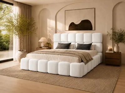 Produktbild von Emlar Polsterbett Tessa 120x200 cm - Bubble Bett mit Bettkasten & Metalllattenrost - Velvet-Stoff - Doppelbett mit Stauraum Weiß (Magic Velvet 2200)