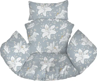 Produktbild von Hängesessel Kissen, Polster, Auflage für Polyrattan / Rattan Hängeschaukel, Hängekorb, Schaukel Korb, Rückenkissen Blaue Blumen Lilien [114]