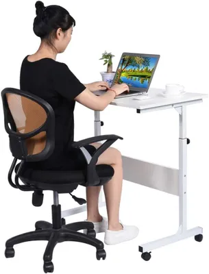 Produktbild von Verstellbarer Laptopwagen, Weißer Computertisch mit Beweglichem Design für das Arbeitszimmer Im Home Office, 31 L X 19 B Zoll