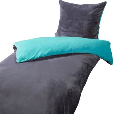 Produktbild von heimtexland ® Teddy Flanell Wende Bettwäsche Plüsch Bezug 80x80 I 200x135 Super Soft mit Cashmere Touch Oberfläche Typ751 Petrol