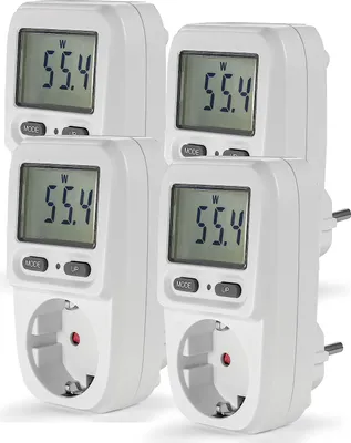 Produktbild von 4er Set Energiekostenmessgerät Steckdose mit Display - Strommesser Verbrauchsmessgerät bis 3680 Watt, Weiß