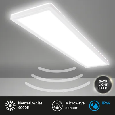 Immagine prodotto di Plafoniera LED ultrapiatta con rilevatore di movimento - IP44 Plafoniera LED per bagno Plafoniera per bagno, pannello a soffitto ultrapiatto per ambienti umidi, 98 x 20 x 3 cm (LxLxH)