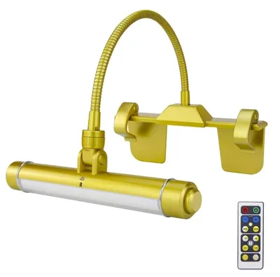Immagine prodotto di HONWELL Lampada da parete a LED per quadri, alimentata a batteria, con telecomando, braccio girevole a 360°, ricaricabile, ideale per illuminare bersagli da freccette, lampada da parete senza fili, lampada per quadri con 3 modalità di illuminazione, stile artistico, colore oro