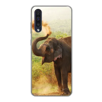 Produktbild von MuchoWow® Handyhülle Schutzhülle Hülle für Samsung Galaxy A30s Elefant - Tiere - Wald - Bäume Silikon Softcase Handy Hülle - Karteninhaber