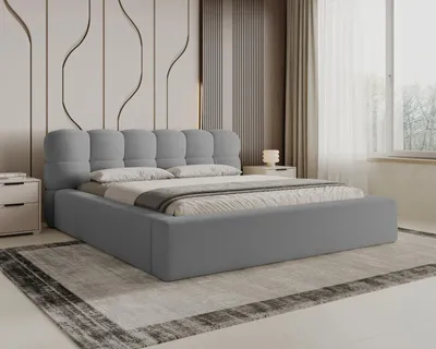 Produktbild von Chilly Möbel Design Bett Milan - Komfort Polsterbett mit Bettkasten, Metallrahmen, Stauraum und gepolstertem Kopfteil 200x200 cm / Bouclé / Grau