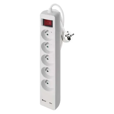Zdjęcie produktu dla EMOS Biały przedłużacz, przełącznik, 5 gniazd, 1×USB-A + 1×USB-C, 3m P1513CU