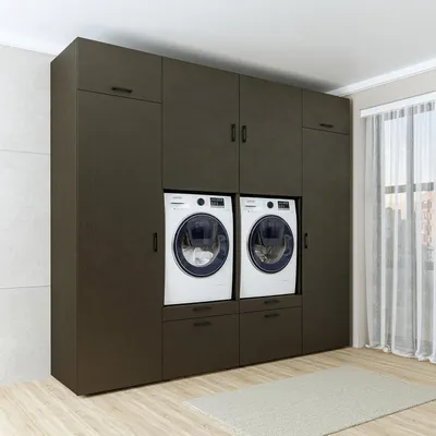 Produktbild von Roomart SERIE 2 Waschmaschinen-Doppelschrank 254 cm breit, Schwarz-Eiche