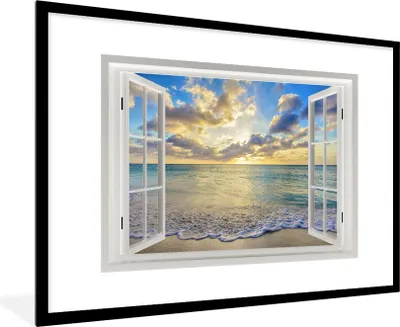 Produktbild von MuchoWow® MuchoWow® Gerahmtes Poster Aussicht - Wasser - Meer 90x60 cm - Poster mit zchwarzem Bilderrahmen - Wanddekoration - Fotos