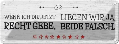 Produktbild von vianmo Blechschild 10x27 cm Wenn dir Recht gebe beide falsch Spruch Zitat
