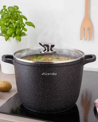 Produktbild von HOHER TOPF 14,0 L traditioneller MARMOR-KESSEL DECKEL INDUKTION KAMILLE