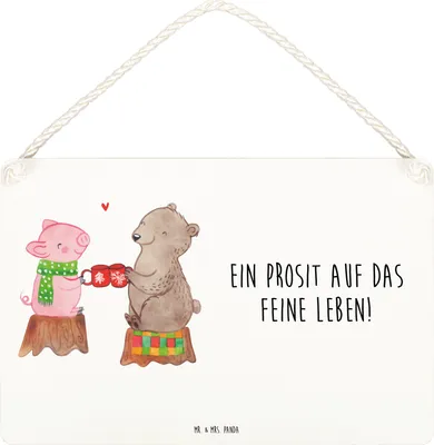 Produktbild von Mr. & Mrs. Panda Schild Glühschwein Sause DIN A4 - Weiß - Geschenk, Weihnachtszeit, Holzschild, Prost, holzbild, Weihnachten, Wandbild Holz, Deko, Schwein, Türschild, Bär
