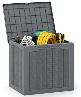Productafbeelding van Buitenopslagbox, 96 liter, afsluitbaar deksel, rattanlook, grijs
