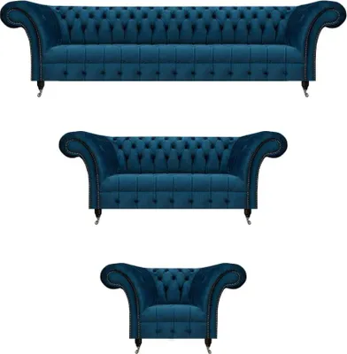 Productafbeelding van Chesterfield Blaue Polstergarnitur Designer Textilsofas Sessel