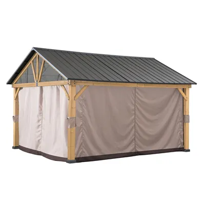 Produktbild von Sunjoy Set aus Zedernholz Gazebo / Pavillon TÖDI mit Vorhänge und Moskitonetze - 336cm x 400cm, anthrazit