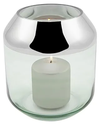 Produktbild von SMILLA Teelichthalter - H.20,6cm x D.18,5cm - Glas - grün/silberfarben