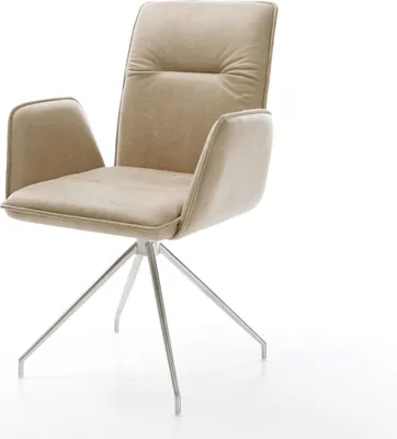 Produktbild von DELIFE Esszimmerstuhl Vinja-Flex Mikrofaser Beige Vintage Kreuzgestell konisch Edelstahl