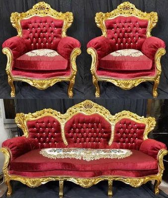 Produktbild von Casa Padrino Barock Wohnzimmer Set Bordeauxrot / Mehrfarbig / Gold - 1 Barock Sofa & 2 Barock Sessel - Wohnzimmer Möbel im Barockstil - Barock Möbel - Barock Wohnzimmer Einrichtung