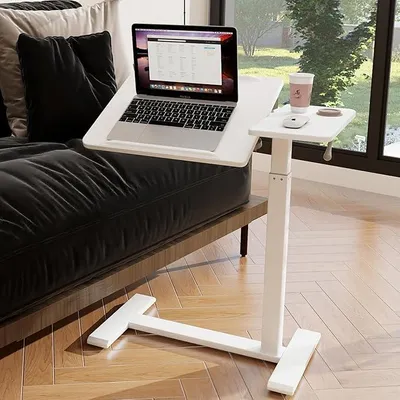Produktbild von Stehpult höhenverstellbar 70-100 cm Laptoptisch mit Rollen Weiß | Mobiler Überbett-Tisch Drehbarer Laptopständer ergonomisch Steh-Sitztisch Präsentationswagen für Bett Sofa Büro Office