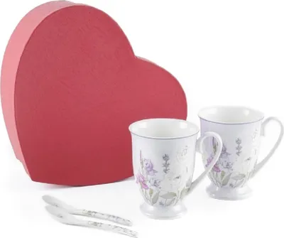 Produktbild von HOME ELEMENTS Set aus zwei Porzellanbechern mit Löffeln 280 ml, Lavendel