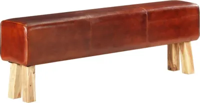 Produktbild von Möbel Bank Turnbock-Design 160cm Braun Echtleder Massivholz Akazie - Sitzbänke 320607