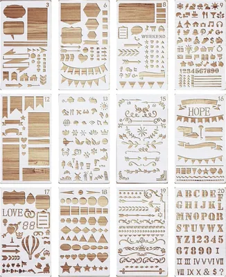 Imagen del producto de Conjunto de plantillas, 12 unidades, 17,8 x 10,2 cm, reutilizables, para proyectos de manualidades