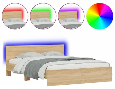 Produktbild von vidaXL Bettgestell mit Kopfteil und LED-Beleuchtung Sonoma-Eiche