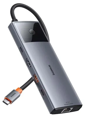 Image de Hub USB-C vers HDMI, 3xUSB, 2xUSB-C, RJ45, SD, TF, Jack 3,5 mm - Baseus Metal Gleam Series II (B00061800813-00) - Gris sidéral