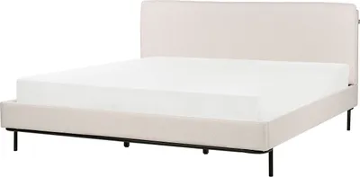 Produktbild von BELIANI Bett Hellbeige Stoffbezug mit Lattenrost 180 x 200 cm Metallfüße Schwarz Hohes Kopfteil Modern Skandi Polsterbett Doppelbett Schlafzimmer