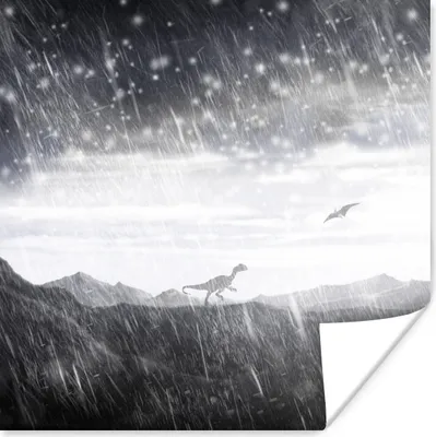 Produktbild von MuchoWow® Poster Dinosaurier - Schwarz - Weiß - Regen 100x100 cm - Babyzimmer