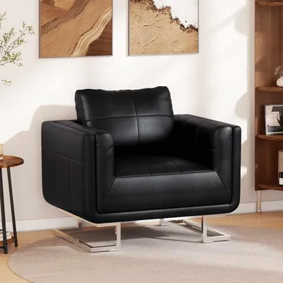 Image de vidaXL Fauteuil cube avec pieds chromés noir similicuir