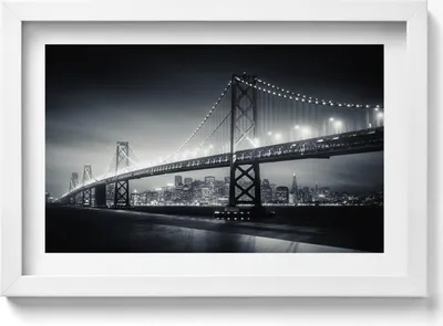 Produktbild von San Francisco Bridge bei Nacht– Wandbild mit Rahmen – Gerahmtes Bild  – Wanddekoration – 30x20 cm –  Weiß Rahmen