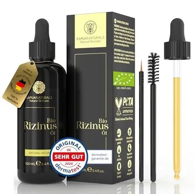 Zdjęcie produktu dla Olej rycynowy organiczny 100ML tłoczony na zimno do włosów rzęs brwi