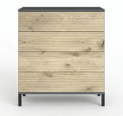 Produktbild von InnoFurn Kommode Elara 3D, 4 Schubladen, Push-to-Open, Anthrazit matt/Eiche, 76 x 84 x 35 cm