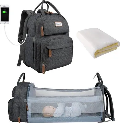 Immagine prodotto di Zaino fasciatoio Unyqoos® con area fasciatoio – borsa per bambini grande e impermeabile, con culla pieghevole, scomparti termici per biberon, 14 scomparti, color grigio scuro