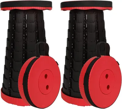 Immagine prodotto di Set di 2 sedie pieghevoli per campeggio, altezza regolabile da 6 a 45 cm, portatili con tracolla, colore rosso, ideali per il campeggio